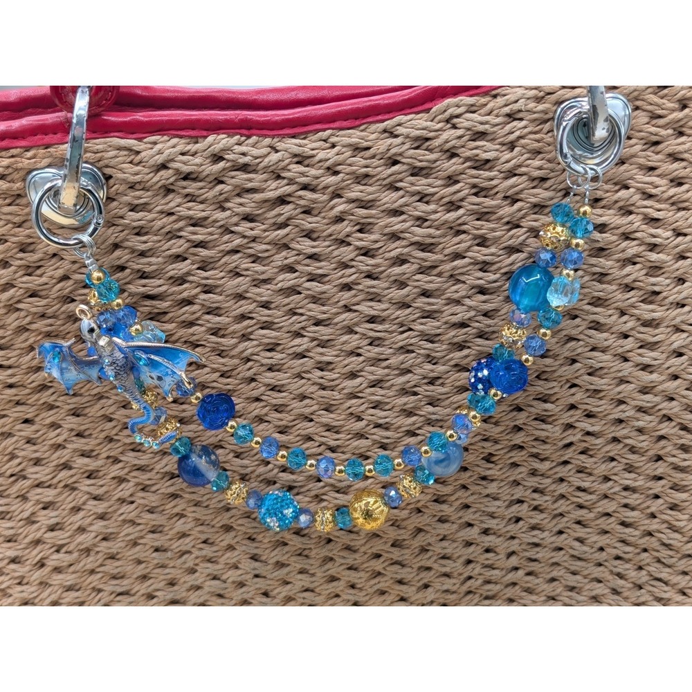 Blue & Gold Dragon Purse/Phone Charm Beaded Handbag Accessory Jewelry Charm NEW